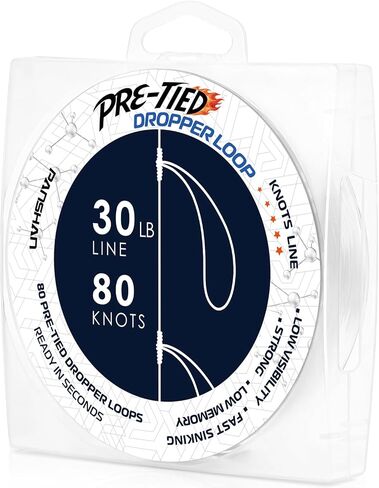30 lb Pre-Tied Dropper Loop Knots Line. Fluorocarbon Fishing Line Spool. Loops 16 Inches Apart with 5.5 Inch Loop Size. Perfect for Saltwater & Freshwater Fishing, Snapper & Other Bottom Feeding Fish in Saudi Arabia