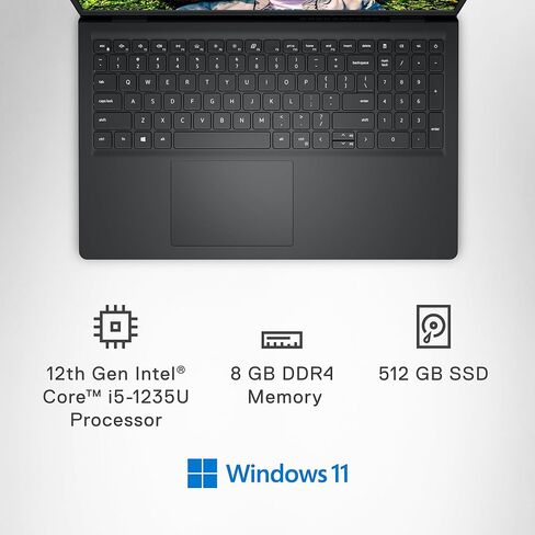 Dell Inspiron 3520 Laptop - 15.6-inch FHD (1920 x 1080) 120Hz Display, Intel Core i5-1235U Processor, 8GB DDR4 RAM, 512GB SSD, WiFi 5, Windows 11 S Mode - Carbon Black in Kuwait