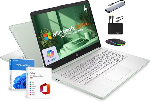 HP 14" Laptop 2025 Business Student Slim Computer, Lifetime MS Office, Copilot AI, Quad-Core Intel CPU, 16GB RAM, 628GB Storage (128GB UFS+500GB Ext), MarxsolAccessory, Wi-Fi 6, Win 11 Pro, Silver in Saudi Arabia