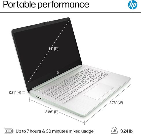 HP 14" Laptop 2025 Business Student Slim Computer, Lifetime MS Office, Copilot AI, Quad-Core Intel CPU, 16GB RAM, 628GB Storage (128GB UFS+500GB Ext), MarxsolAccessory, Wi-Fi 6, Win 11 Pro, Silver in Saudi Arabia