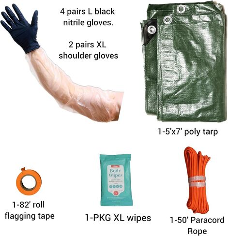 Field Dressing kit, Kill kit, Game Bags, tarp, Leak Proof Meat Bag, Paracord Rope, Nitrile Gloves, Shoulder Gloves, Flagging Tape, Large Cleaning Wipes, elk, Deer, Black in Saudi Arabia