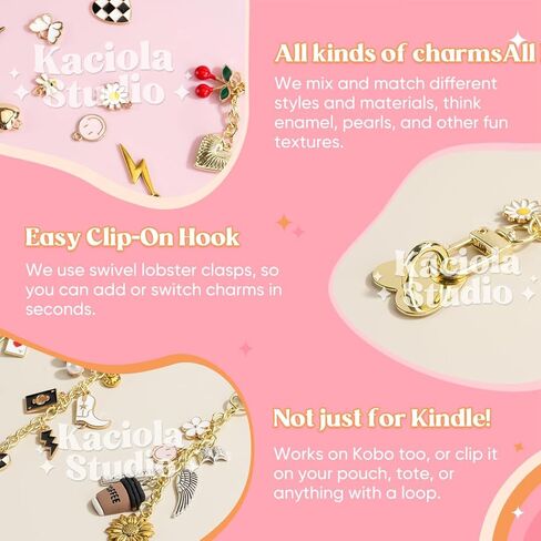 Kaciola Charms for E-reader, Cute Phone Charm Chains Bracelets Accessories for Readers Booklovers Women Men, Charms Compatible for E-Reader/Phone/Paper White (C01-C05) in Kuwait