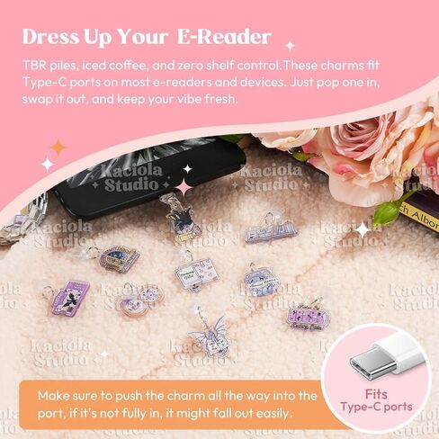 9 PCS Charms for Kindle, Dust Plug Charm Type C for E-Reader, Compatible with TypeC/USB C Charging Ports Design for Kindle/Phone in Kuwait