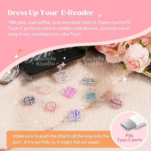 9 PCS Charms for Kindle, Dust Plug Charm Type C for E-Reader, Compatible with TypeC/USB C Charging Ports Design for Kindle/Phone in Kuwait