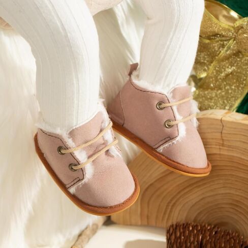 KIDSUN Newborn Infant Baby Boys Girls Fleece Booties Stay On Socks Soft Shoes Non Skid Winter Warm Christmas Slippers in Saudi Arabia