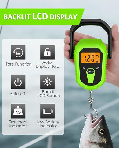 Fish Scale with Lip Gripper – 110lb/50kg Digital Fishing Weight Scale with Hook & Clamp, LCD Display & Hanging Design – Ideal Boat Gift for Anglers & Men in Kuwait