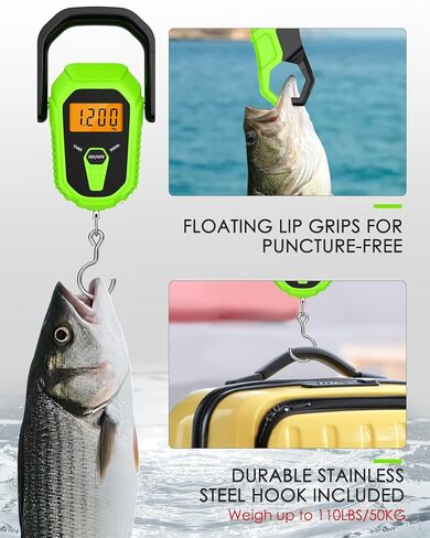 Fish Scale with Lip Gripper – 110lb/50kg Digital Fishing Weight Scale with Hook & Clamp, LCD Display & Hanging Design – Ideal Boat Gift for Anglers & Men in Kuwait