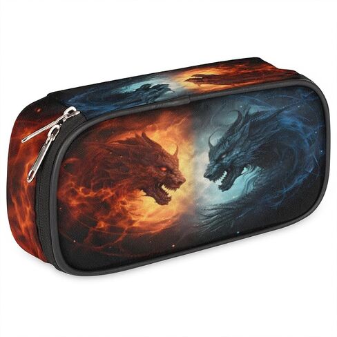 3D Football Leather Pencil Case Pen Holder Sports Large Capacity Black Stationery Storage Pencil Bag with Zipper for Boys Girls Soccer Ball in Ice Fire Pencil Pouch Box for School College Office in Saudi Arabia