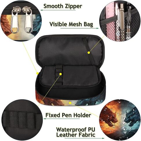3D Football Leather Pencil Case Pen Holder Sports Large Capacity Black Stationery Storage Pencil Bag with Zipper for Boys Girls Soccer Ball in Ice Fire Pencil Pouch Box for School College Office in Saudi Arabia