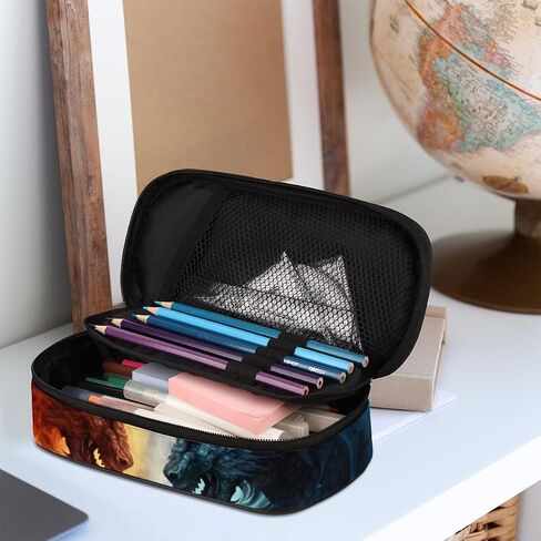 3D Football Leather Pencil Case Pen Holder Sports Large Capacity Black Stationery Storage Pencil Bag with Zipper for Boys Girls Soccer Ball in Ice Fire Pencil Pouch Box for School College Office in Saudi Arabia