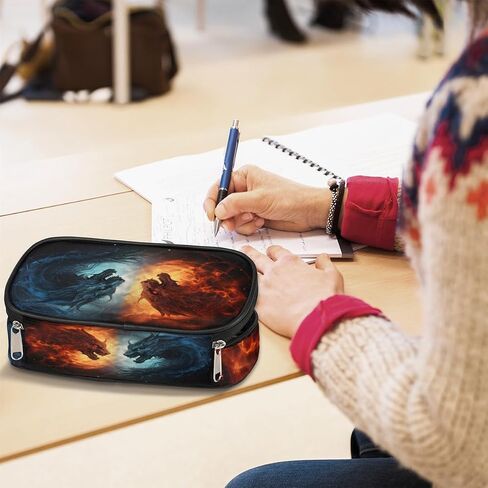 3D Football Leather Pencil Case Pen Holder Sports Large Capacity Black Stationery Storage Pencil Bag with Zipper for Boys Girls Soccer Ball in Ice Fire Pencil Pouch Box for School College Office in Saudi Arabia