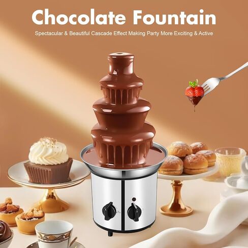 Chocolate Fountain,4 Tier Chocolate Fountain Machine Stainless Steel Electric Rotating Melting Machine Commercial Chocolate Waterfall Heated Melting Machine 4-Pound Capacity in Kuwait