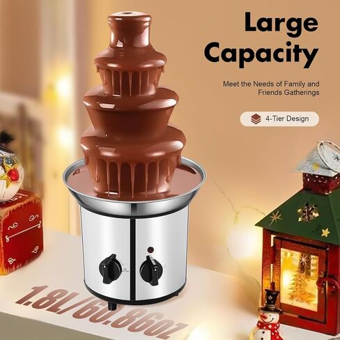 Chocolate Fountain,4 Tier Chocolate Fountain Machine Stainless Steel Electric Rotating Melting Machine Commercial Chocolate Waterfall Heated Melting Machine 4-Pound Capacity in Kuwait