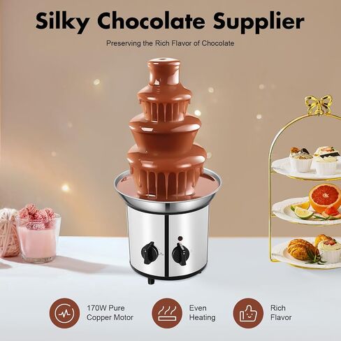 Chocolate Fountain,4 Tier Chocolate Fountain Machine Stainless Steel Electric Rotating Melting Machine Commercial Chocolate Waterfall Heated Melting Machine 4-Pound Capacity in Kuwait