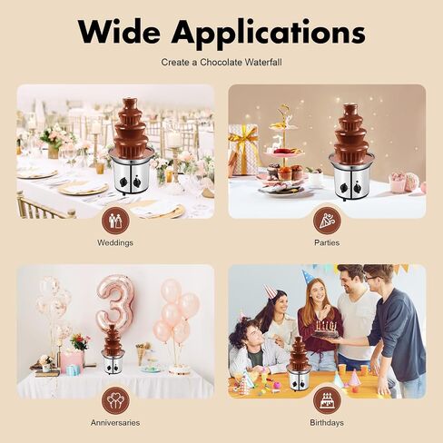 Chocolate Fountain,4 Tier Chocolate Fountain Machine Stainless Steel Electric Rotating Melting Machine Commercial Chocolate Waterfall Heated Melting Machine 4-Pound Capacity in Kuwait