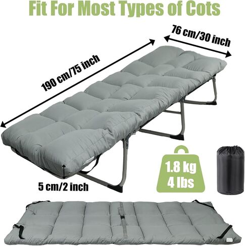 Tuphen Cot Mattress Pad-Cot Pads for Camping, Cot Mattress Topper, Camping Mattress Sleeping Pad 75"x30" Soft Lightweight Quilted Pads for Camp Cot/RV Bunk/Narrow Twin Beds in Kuwait