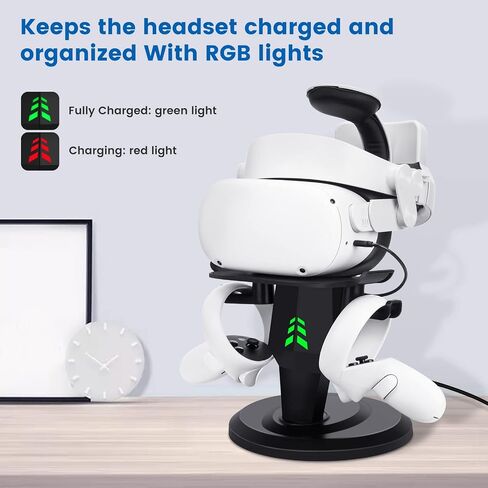 Lampelc VR Charging Stand for Meta/Oculus Quest 3, Quest 2 Headset, Controllers and VR Accessories, VR Headset Charging Dock with LED Lights, Type C Charging Port in Kuwait