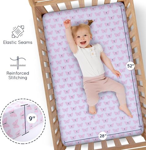 GROW WILD Unicorn Crib Sheets 3 Pack - Soft & Stretchy Jersey Cotton Fitted Baby Crib Sheets for Girls, White Pink Purple Toddler Bed Sheets - Cute Crib Sheets for Baby Girl - Crib Sheets Girl in Kuwait