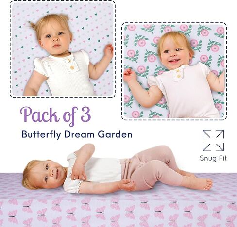 GROW WILD Unicorn Crib Sheets 3 Pack - Soft & Stretchy Jersey Cotton Fitted Baby Crib Sheets for Girls, White Pink Purple Toddler Bed Sheets - Cute Crib Sheets for Baby Girl - Crib Sheets Girl in Kuwait