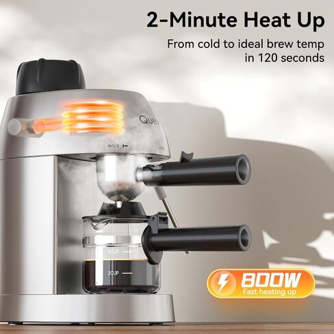 Queyd 3.5 Bar Espresso Machine,4-Cup Stainless Steel Coffee Maker with Steam Milk Frother, Compact Design Coffee Machine with Removable Drip Tray for Latte and Cappuccino, Silver in Saudi Arabia