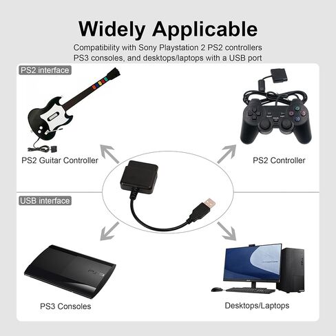 2 Packs PS2 to USB Adapter Converter Cable, Compatible with Sony PlayStation 2 PS2 Guitar Controller to PC / PS3 Controller Adapter in Saudi Arabia