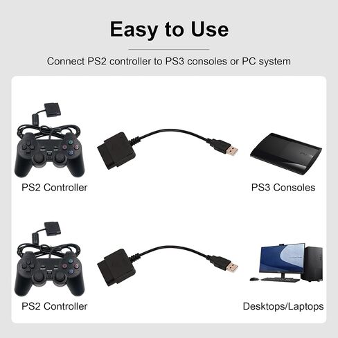 2 Packs PS2 to USB Adapter Converter Cable, Compatible with Sony PlayStation 2 PS2 Guitar Controller to PC / PS3 Controller Adapter in Saudi Arabia
