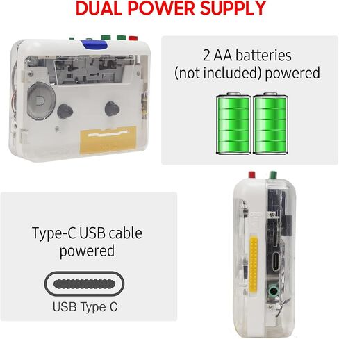 MP3 Cassette Player Adapter, Portable Cassette to MP3 Player with 3.5mm AUX Input Software CD Cassette Capture Audio Music Player for PC Laptop Transparent Shell in Saudi Arabia
