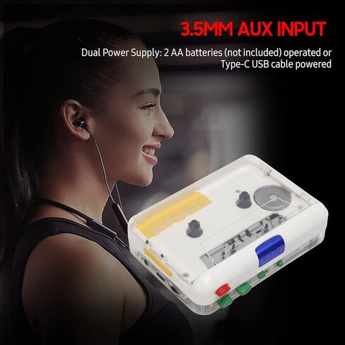 MP3 Cassette Player Adapter, Portable Cassette to MP3 Player with 3.5mm AUX Input Software CD Cassette Capture Audio Music Player for PC Laptop Transparent Shell in Saudi Arabia