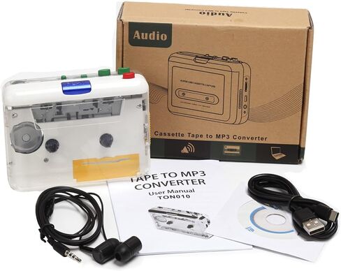 MP3 Cassette Player Adapter, Portable Cassette to MP3 Player with 3.5mm AUX Input Software CD Cassette Capture Audio Music Player for PC Laptop Transparent Shell in Saudi Arabia