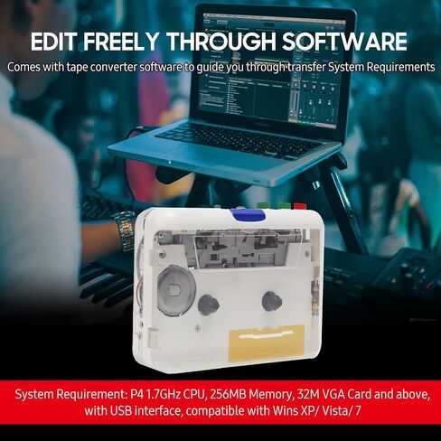 MP3 Cassette Player Adapter, Portable Cassette to MP3 Player with 3.5mm AUX Input Software CD Cassette Capture Audio Music Player for PC Laptop Transparent Shell in Saudi Arabia