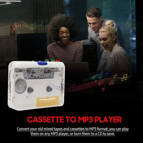 MP3 Cassette Player Adapter, Portable Cassette to MP3 Player with 3.5mm AUX Input Software CD Cassette Capture Audio Music Player for PC Laptop Transparent Shell in Saudi Arabia
