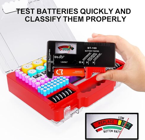 Battery Organizer Storage Case with Tester, Ultra-Large 265+ Double-Sided Batteries Container with Handle, Holds AA AAA 4A 23A C D Cell 3V 9V Lithium CR3 4LR44 CR123A 18650 (Black) in Saudi Arabia