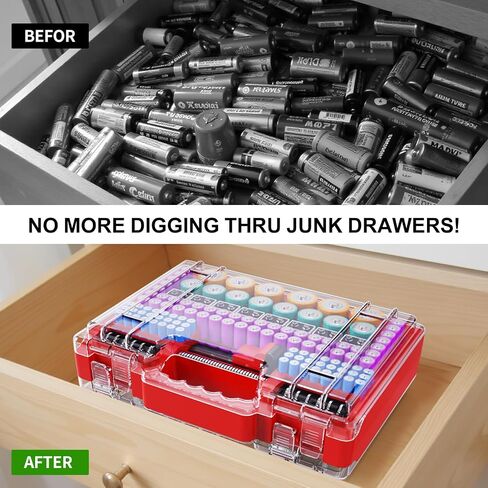 Battery Organizer Storage Case with Tester, Ultra-Large 265+ Double-Sided Batteries Container with Handle, Holds AA AAA 4A 23A C D Cell 3V 9V Lithium CR3 4LR44 CR123A 18650 (Black) in Saudi Arabia