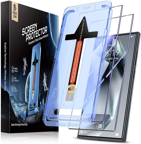 Magic John 2 Pack for Samsung Galaxy S24 Ultra Herded Glass Screen Protector ، وتركيب التثبيت التلقائي ، وخالية من الفقاعات ، واضحة ، واضحة ، وتثبيت سهلة in Saudi Arabia