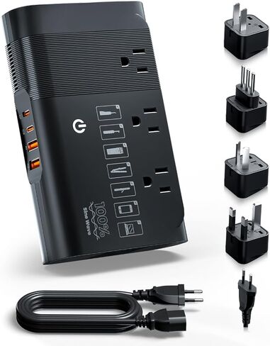 محول جهد Doace 500W Universal 220V إلى 110 فولت ، محول محول سدادات السفر الأوروبي النقي موجة ، محول لنا إلى معظم أوروبا ， UK/AU/EU/IT مع 3 منافذ أمريكية و 4 USB in Kuwait
