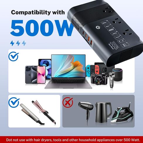 محول جهد Doace 500W Universal 220V إلى 110 فولت ، محول محول سدادات السفر الأوروبي النقي موجة ، محول لنا إلى معظم أوروبا ， UK/AU/EU/IT مع 3 منافذ أمريكية و 4 USB in Kuwait