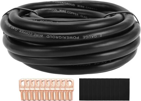 1 مجموعة سلك أرضي معزول بالكامل وليسك سترة طاقة سلك أنابيب تقلص الحرارة 1/0 مقياس 12V 20ft أسود CCA in Kuwait