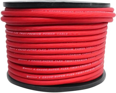 Rockville R4G150R 4 AWG 150Ft Red Amp Power Wire Spool Ultra-Flexible Copper Cable High Current Competition Grade PVC Jacket Heat Resistant in Saudi Arabia