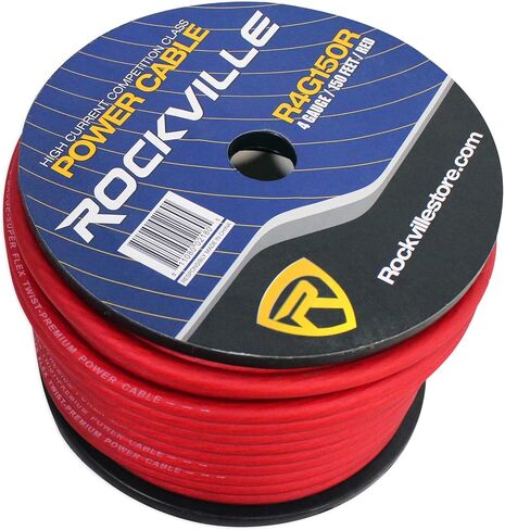 Rockville R4G150R 4 AWG 150Ft Red Amp Power Wire Spool Ultra-Flexible Copper Cable High Current Competition Grade PVC Jacket Heat Resistant in Saudi Arabia