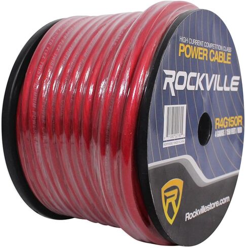 Rockville R4G150R 4 AWG 150Ft Red Amp Power Wire Spool Ultra-Flexible Copper Cable High Current Competition Grade PVC Jacket Heat Resistant in Saudi Arabia
