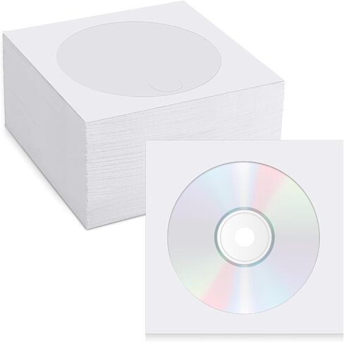 500 PCS Paper CD Sleeves DVD Paper Sleeves Envelope Holder with Clear Window and Flap, 80g Thick White CD Sleeve Storage Cases Holder DVD Cases Media Storage in Saudi Arabia