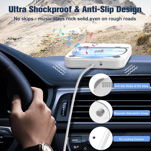 مشغل الأقراص المضغوطة المحمولة للسيارة مع USB & AUX-محرك أقراص مضغوطة خارجي عالمي مع مضاد للسلاح ، كابل امتداد USB ، قابس وتشغيل للسيارة ، الكمبيوتر المحمول ، التلفزيون-متوافق مع Android 4.4+ in Saudi Arabia