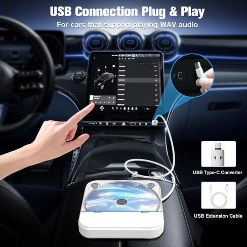 مشغل الأقراص المضغوطة المحمولة للسيارة مع USB & AUX-محرك أقراص مضغوطة خارجي عالمي مع مضاد للسلاح ، كابل امتداد USB ، قابس وتشغيل للسيارة ، الكمبيوتر المحمول ، التلفزيون-متوافق مع Android 4.4+ in Saudi Arabia
