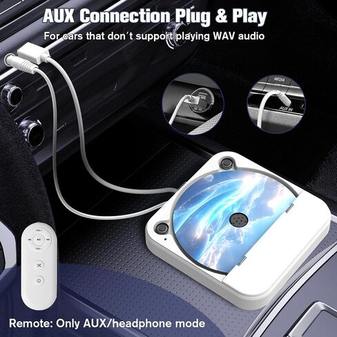 مشغل الأقراص المضغوطة المحمولة للسيارة مع USB & AUX-محرك أقراص مضغوطة خارجي عالمي مع مضاد للسلاح ، كابل امتداد USB ، قابس وتشغيل للسيارة ، الكمبيوتر المحمول ، التلفزيون-متوافق مع Android 4.4+ in Saudi Arabia