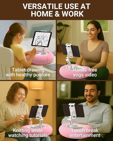 Kindle Pillow Stand for Bed, Adjustable Tablet & Phone Holder for iPad, Kindle, Couch – Snack & Drink Holders, 50 Disposable Liners & Washable Pillow Cover(Pink) in Kuwait