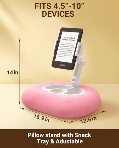 Kindle Pillow Stand for Bed, Adjustable Tablet & Phone Holder for iPad, Kindle, Couch – Snack & Drink Holders, 50 Disposable Liners & Washable Pillow Cover(Pink) in Kuwait