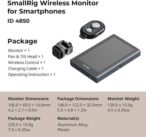 SmallRig Magnetic Phone Monitor Screen with Wireless Control, with Cold Shoe Mount, 1080P Wireless Recording, Real-Time Screen Sharing for Selfie Live Stream Vlog, Support 4K 30fps, for iPhone-4850B in Saudi Arabia