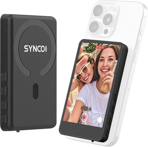 Synco M4 Magnetic Vlog Selfie Monitor Screens ، شاشة الكاميرا الخلفية لـ Live Stream Tiktok ، متوافق مع iPhone & Android ، 400cd/m² HD مع 50m BT 5.4 Wireless ، P2P Direct ، بطارية 3H و Type-C in Saudi Arabia