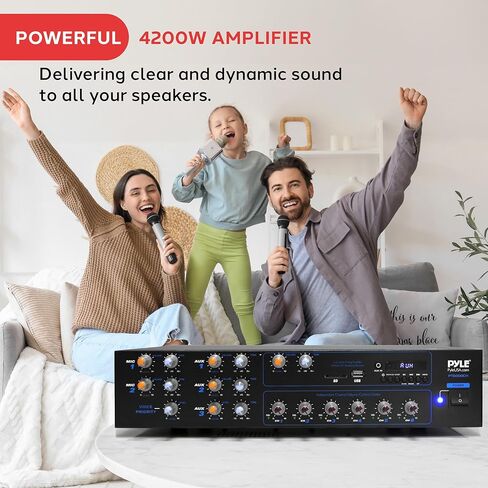 جهاز استقبال مضخم بلوتوث 6-القنوات Pyle ، نظام ستيريو صوتي منزلي 4200W مع التحكم متعدد المناطق ، MIC Talkover ، Radio FM ، تشغيل USB ، RCA/AUX & 2 MICS INPUT ، عرض LED ، (16.9 "× 11.5" × 3.4 ") in Kuwait