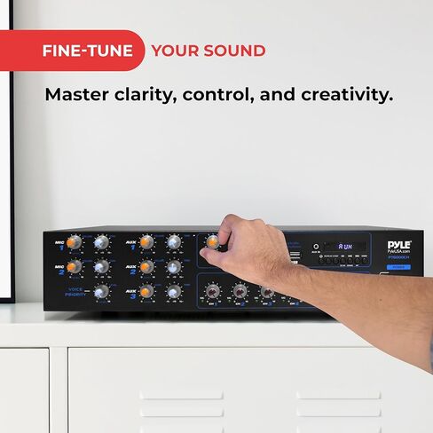 جهاز استقبال مضخم بلوتوث 6-القنوات Pyle ، نظام ستيريو صوتي منزلي 4200W مع التحكم متعدد المناطق ، MIC Talkover ، Radio FM ، تشغيل USB ، RCA/AUX & 2 MICS INPUT ، عرض LED ، (16.9 "× 11.5" × 3.4 ") in Kuwait